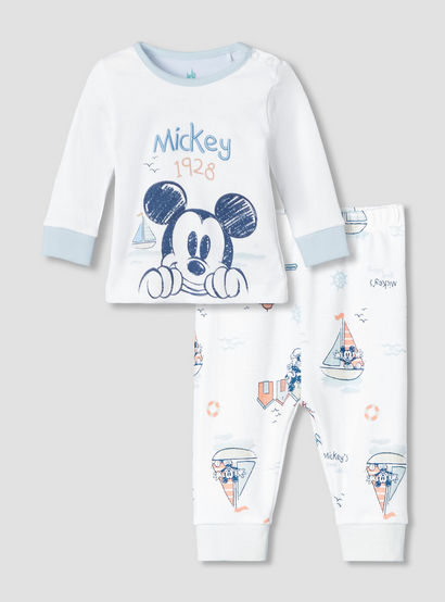 Disney Cotton Round Neck Long Sleeves Pyjama Set with Mickey Mouse Print-baby-boys-clothing-nightwear-pyjamasets-image-2