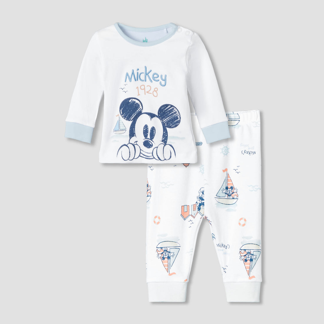 Disney Cotton Round Neck Long Sleeves Pyjama Set with Mickey Mouse Print