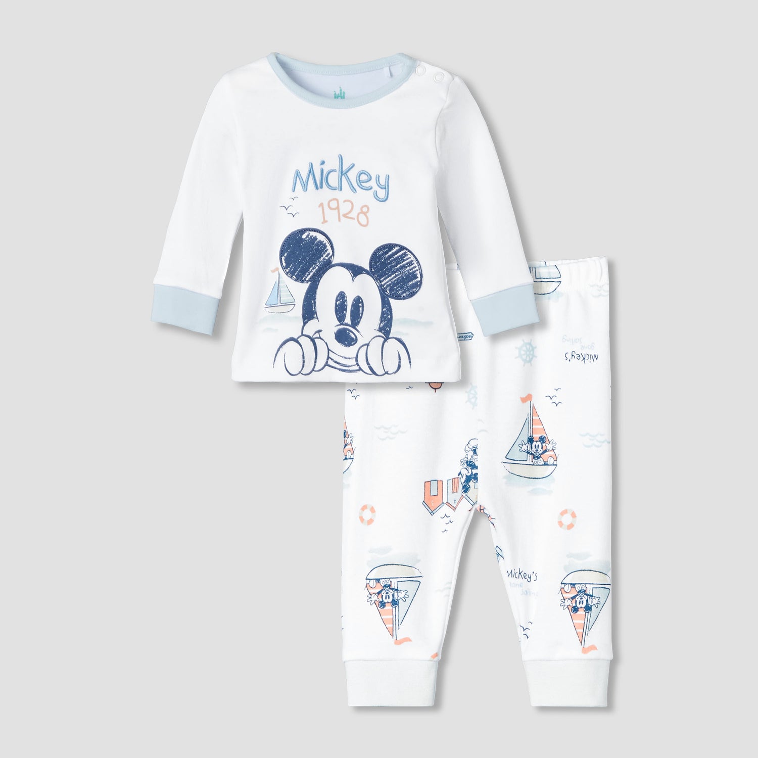Disney Cotton Round Neck Long Sleeves Pyjama Set with Mickey Mouse Print
