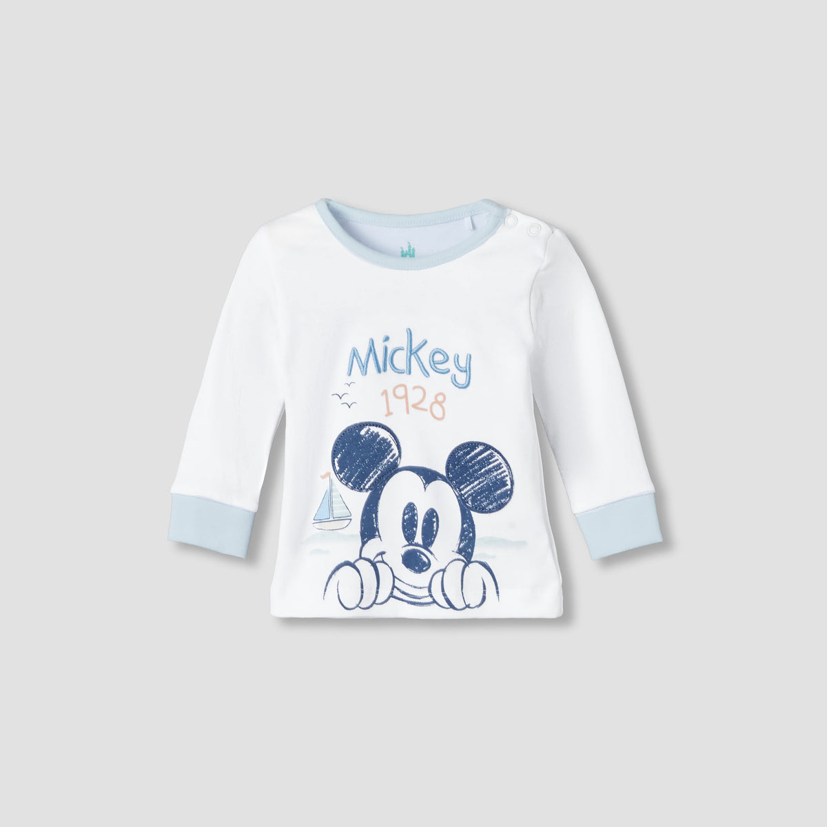 Disney Cotton Round Neck Long Sleeves Pyjama Set with Mickey Mouse Print