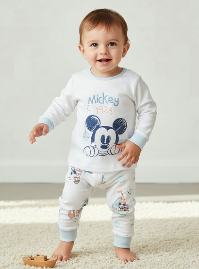 Disney Cotton Round Neck Long Sleeves Pyjama Set with Mickey Mouse Print-baby-boys-clothing-nightwear-pyjamasets-image-1
