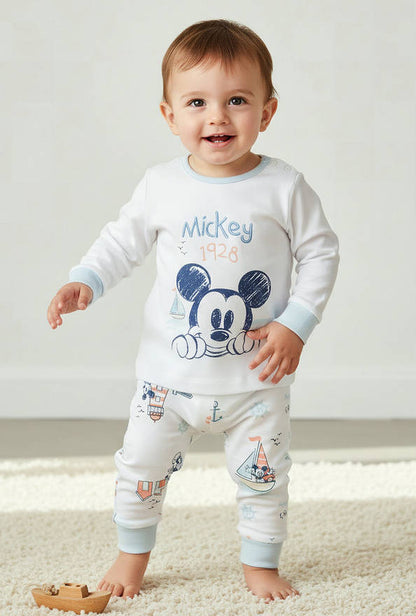 Disney Cotton Round Neck Long Sleeves Pyjama Set with Mickey Mouse Print