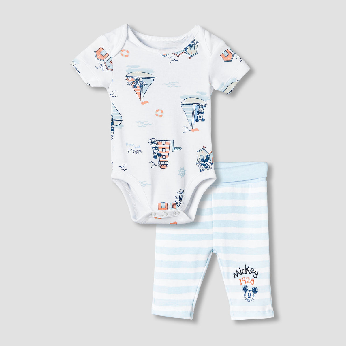 Disney Round Neck Short Sleeves Bodysuit and Leggings with Mickey Mouse Graphic Print