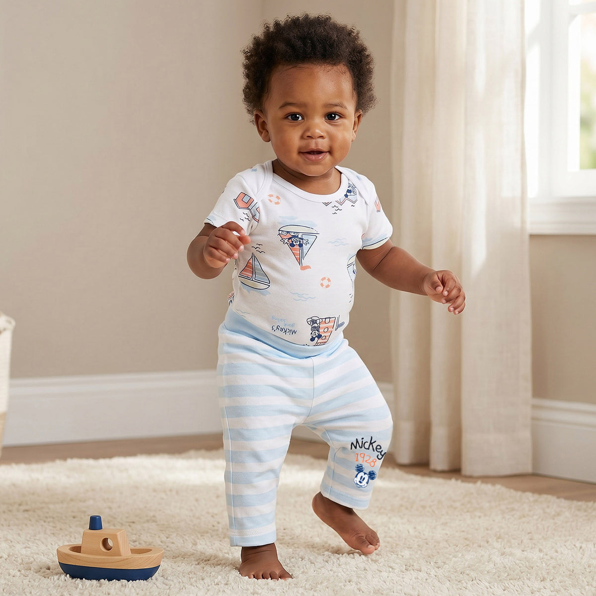 Disney Round Neck Short Sleeves Bodysuit and Leggings with Mickey Mouse Graphic Print