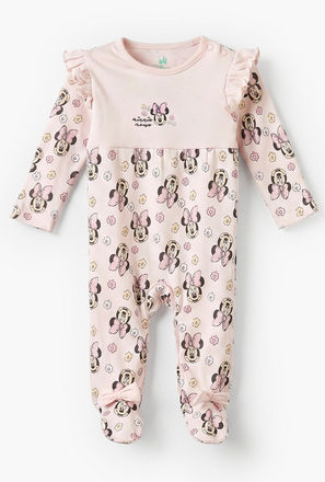 Disney Cotton Crew Neck Long Sleeves Sleepsuit with Minnie Mouse Print