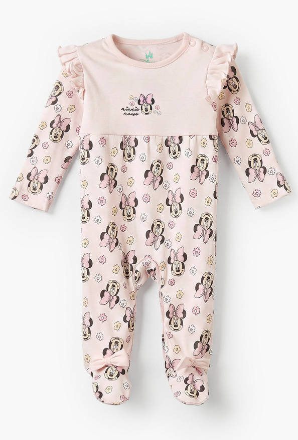 Disney Cotton Crew Neck Long Sleeves Sleepsuit with Minnie Mouse Print