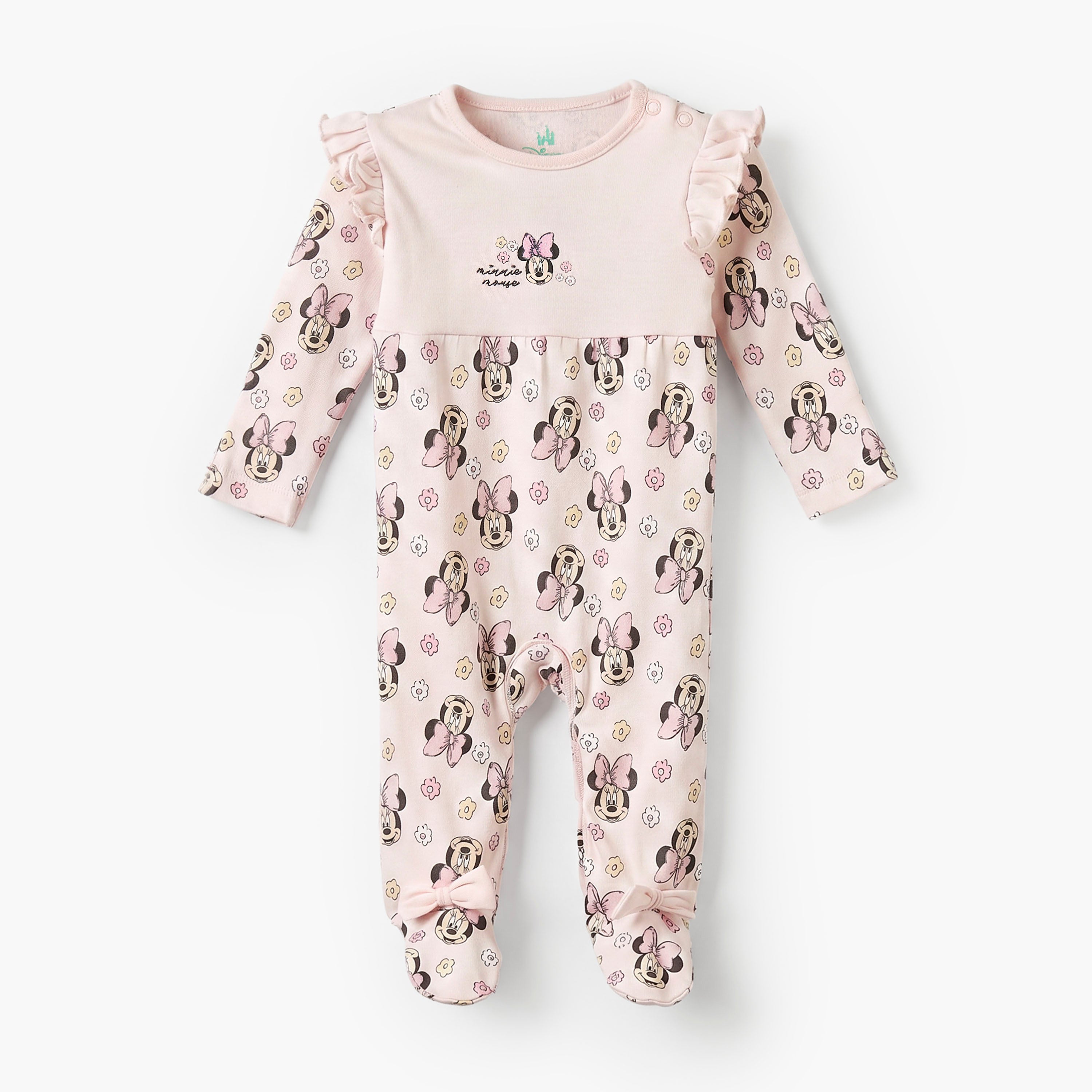 Disney Cotton Crew Neck Long Sleeves Sleepsuit with Minnie Mouse Print - Pink / 9-12 mths