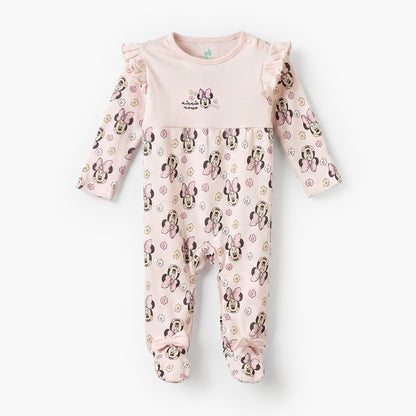Disney Cotton Crew Neck Long Sleeves Sleepsuit with Minnie Mouse Print - Pink / 9-12 mths