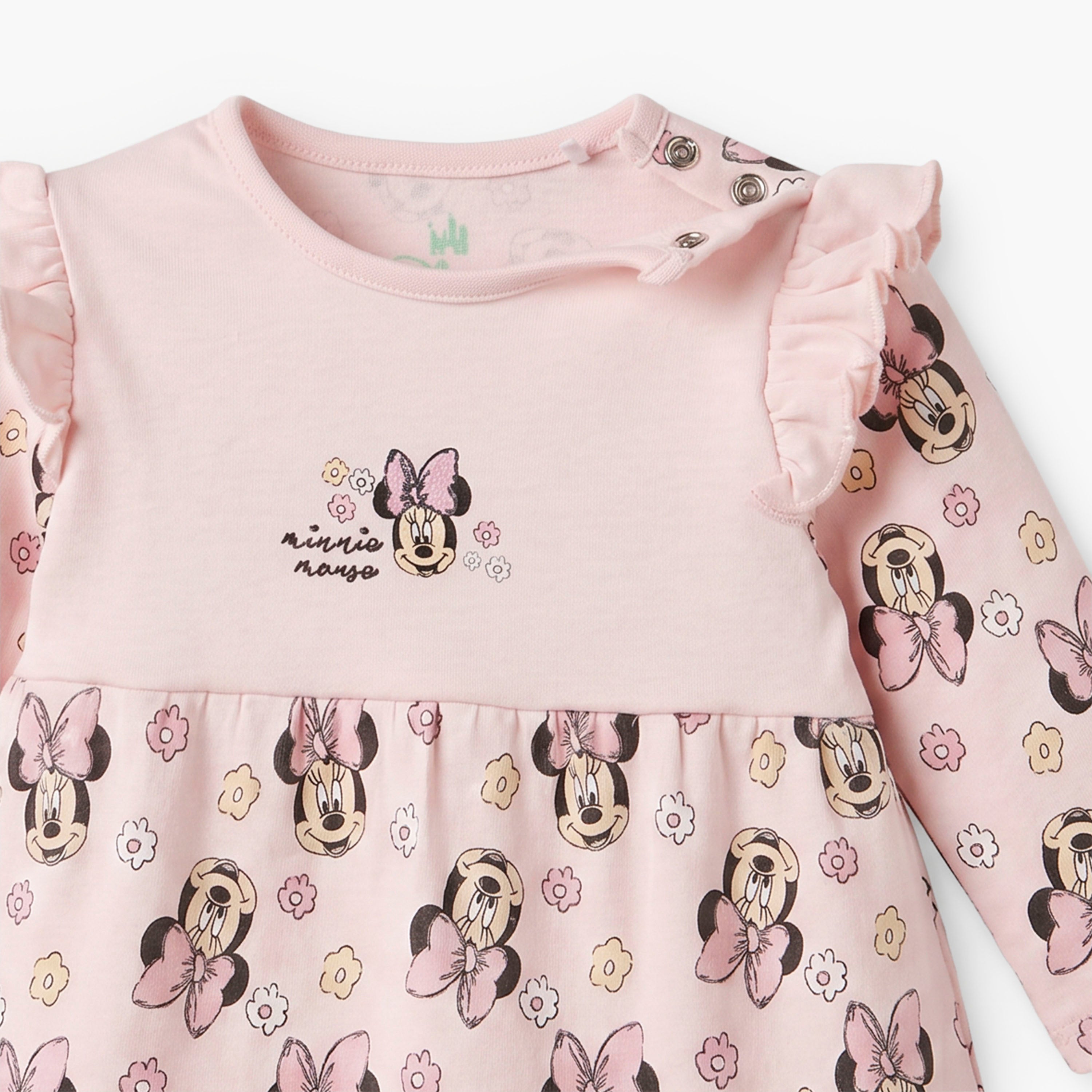 Disney Cotton Crew Neck Long Sleeves Sleepsuit with Minnie Mouse Print
