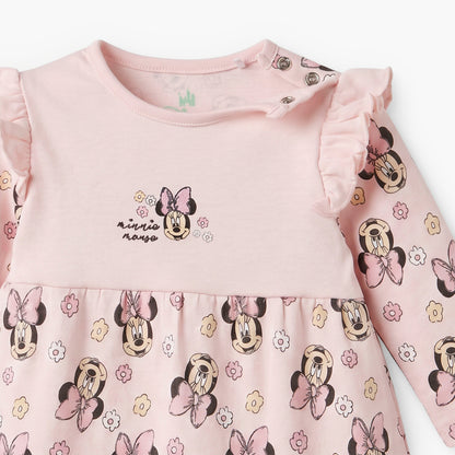 Disney Cotton Crew Neck Long Sleeves Sleepsuit with Minnie Mouse Print