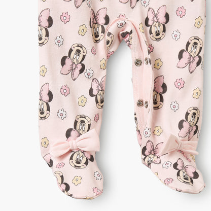Disney Cotton Crew Neck Long Sleeves Sleepsuit with Minnie Mouse Print