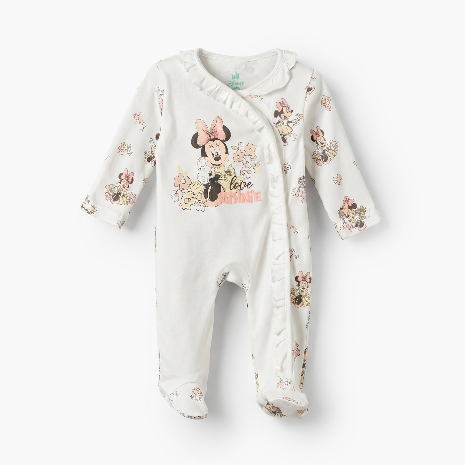 Disney Cotton Crew Neck Long Sleeves Sleepsuit with Minnie Mouse Print