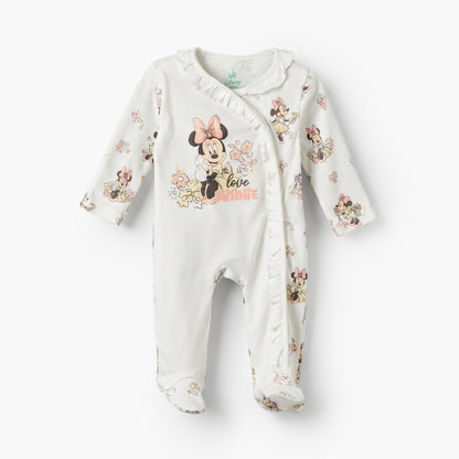 Disney Cotton Crew Neck Long Sleeves Sleepsuit with Minnie Mouse Print