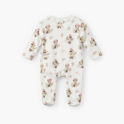 Disney Cotton Crew Neck Long Sleeves Sleepsuit with Minnie Mouse Print
