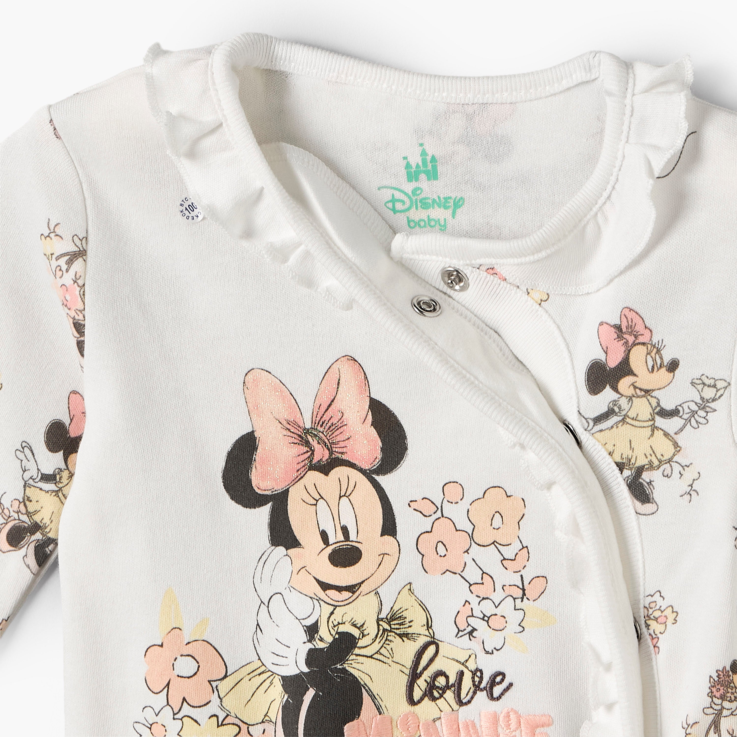 Disney Cotton Crew Neck Long Sleeves Sleepsuit with Minnie Mouse Print
