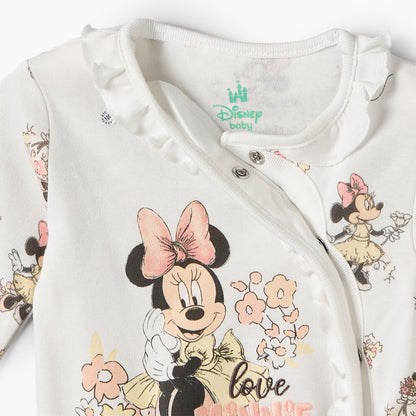 Disney Cotton Crew Neck Long Sleeves Sleepsuit with Minnie Mouse Print