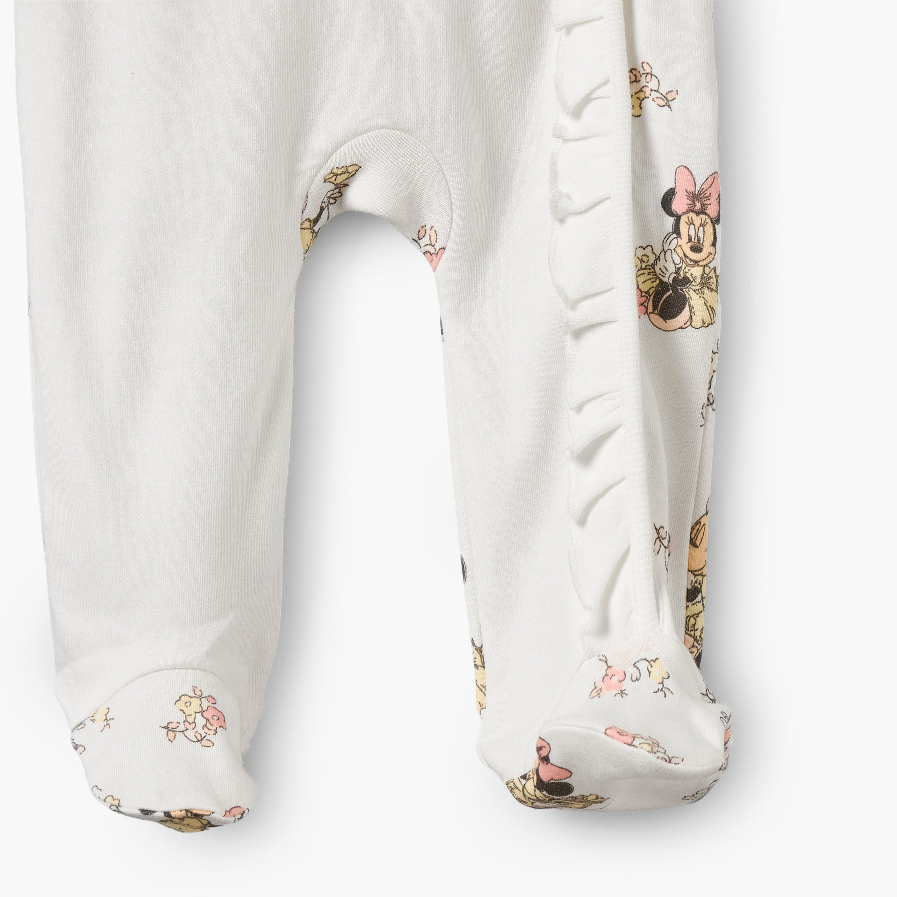 Disney Cotton Crew Neck Long Sleeves Sleepsuit with Minnie Mouse Print