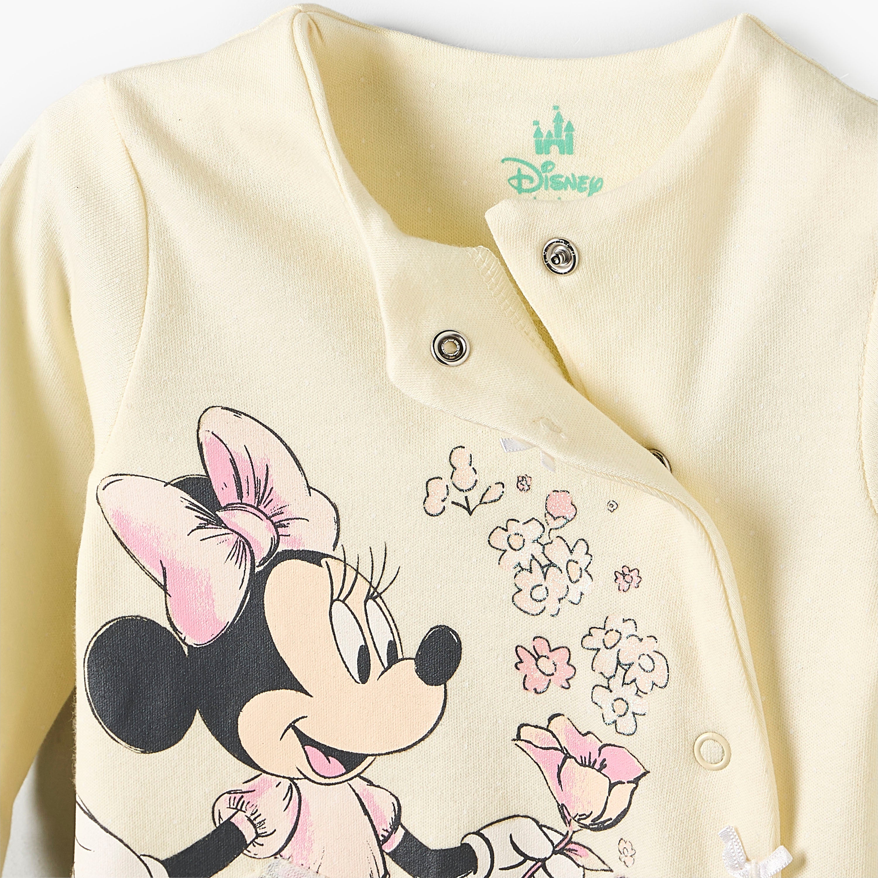 Disney Cotton Crew Neck Long Sleeves Sleepsuit with Minnie Mouse Print