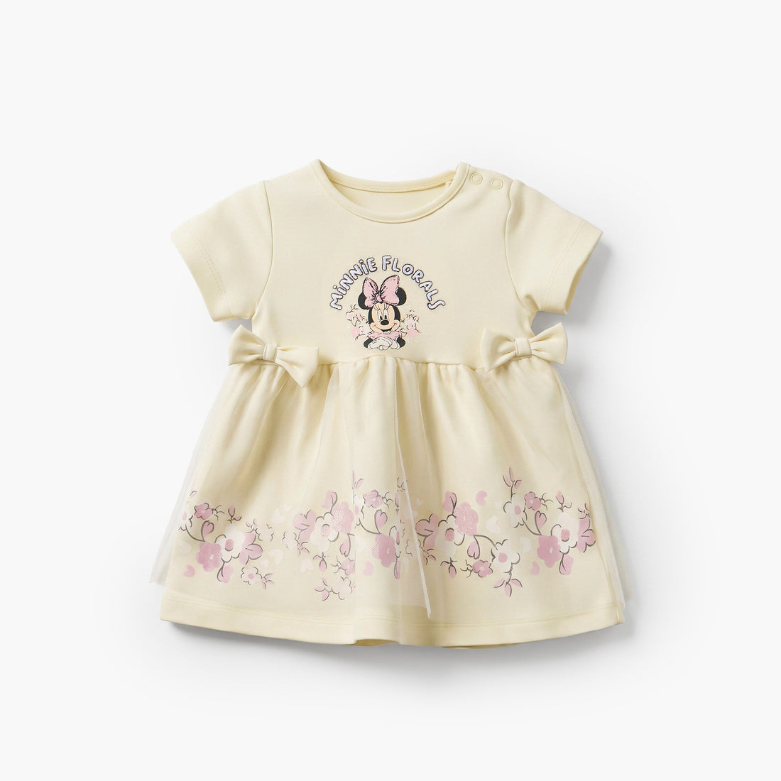 Disney Round Neck Short Sleeves Knee Length Dress with Minnie Mouse Print - Yellow / 12-18 mths