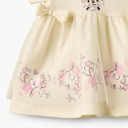Disney Round Neck Short Sleeves Knee Length Dress with Minnie Mouse Print