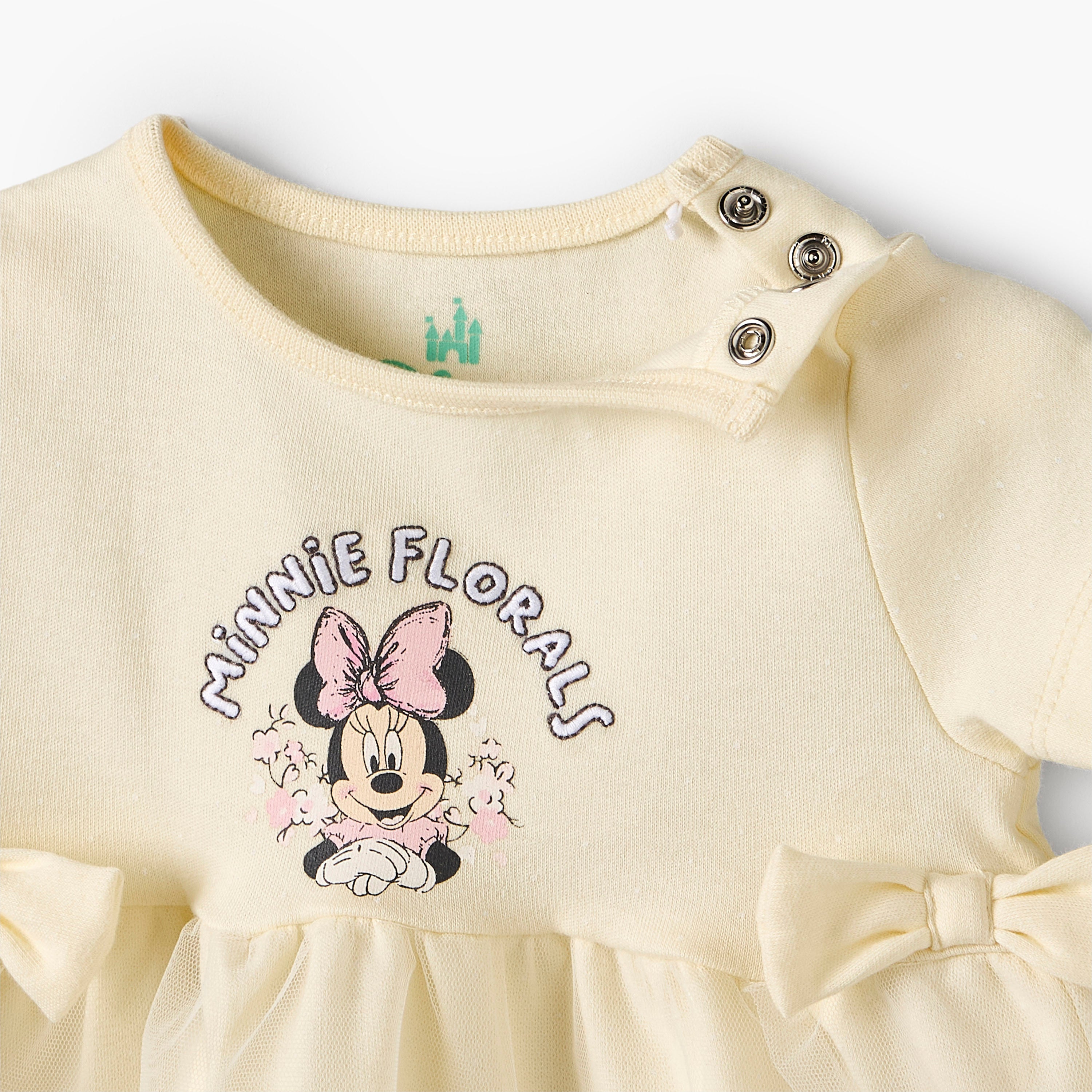 Disney Round Neck Short Sleeves Knee Length Dress with Minnie Mouse Print