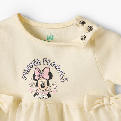 Disney Round Neck Short Sleeves Knee Length Dress with Minnie Mouse Print