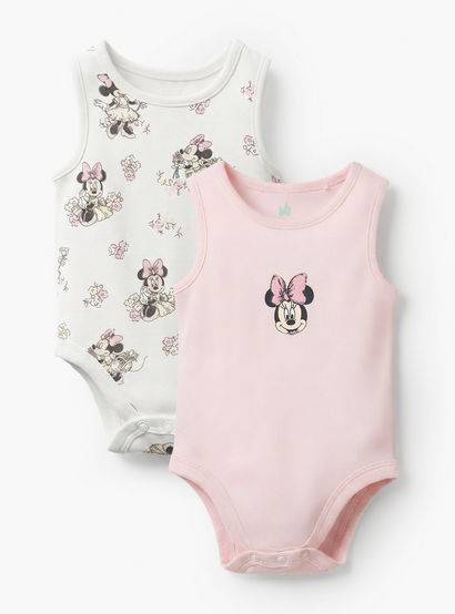Pack of 2 Disney Cotton Crew Neck Sleeveless Bodysuit with Minnie Mouse Print-baby-girls-clothing-bodysuits-image-1