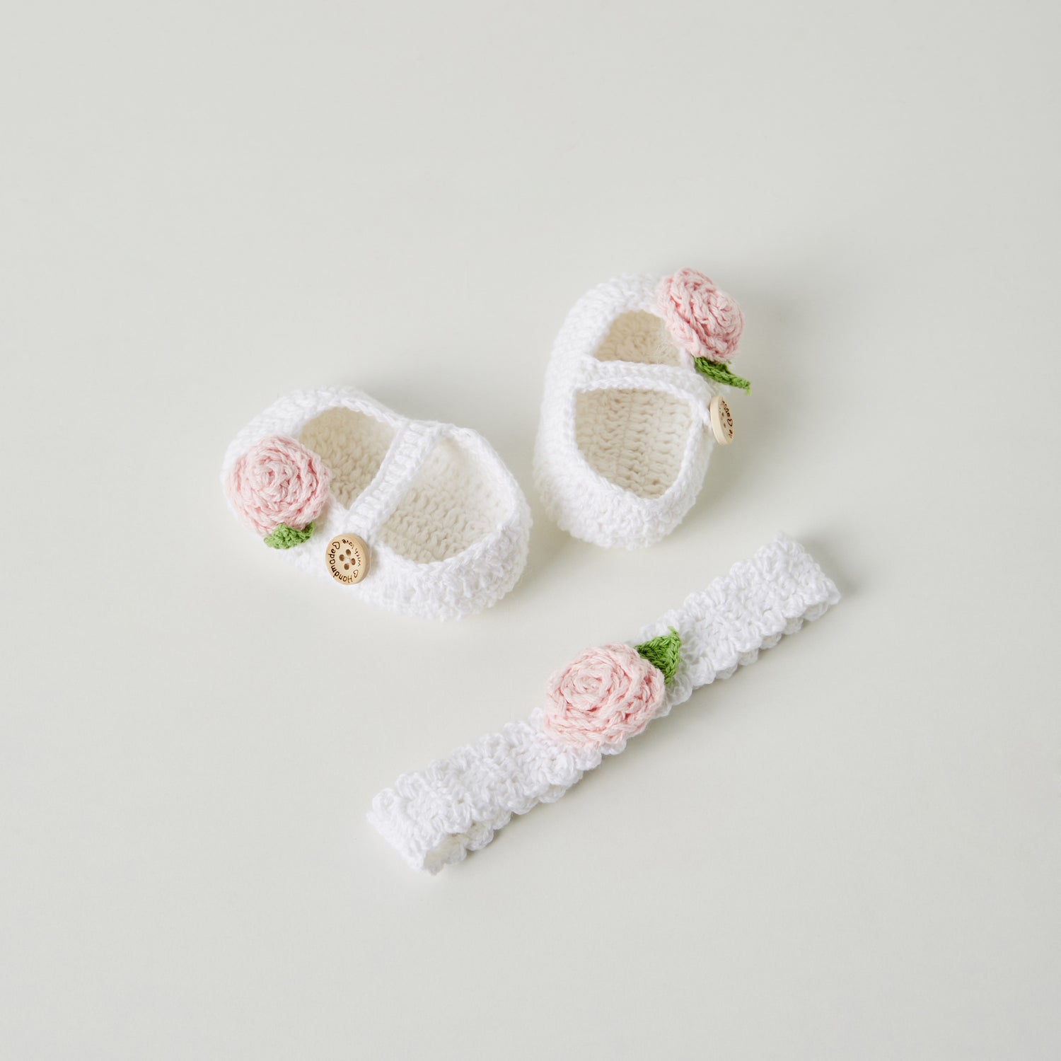 Giggles Floral Applique Knitted Booties and Headband Set - White / 0-6 mths