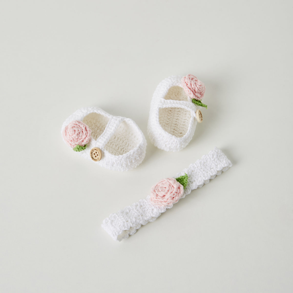 Giggles Floral Applique Knitted Booties and Headband Set