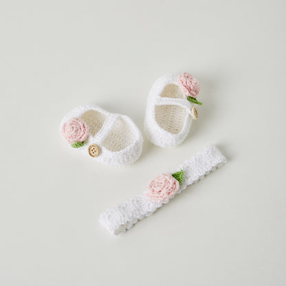 Giggles Floral Applique Knitted Booties and Headband Set