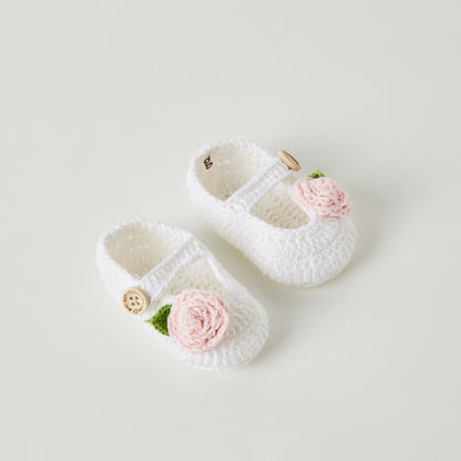 Giggles Floral Applique Knitted Booties and Headband Set