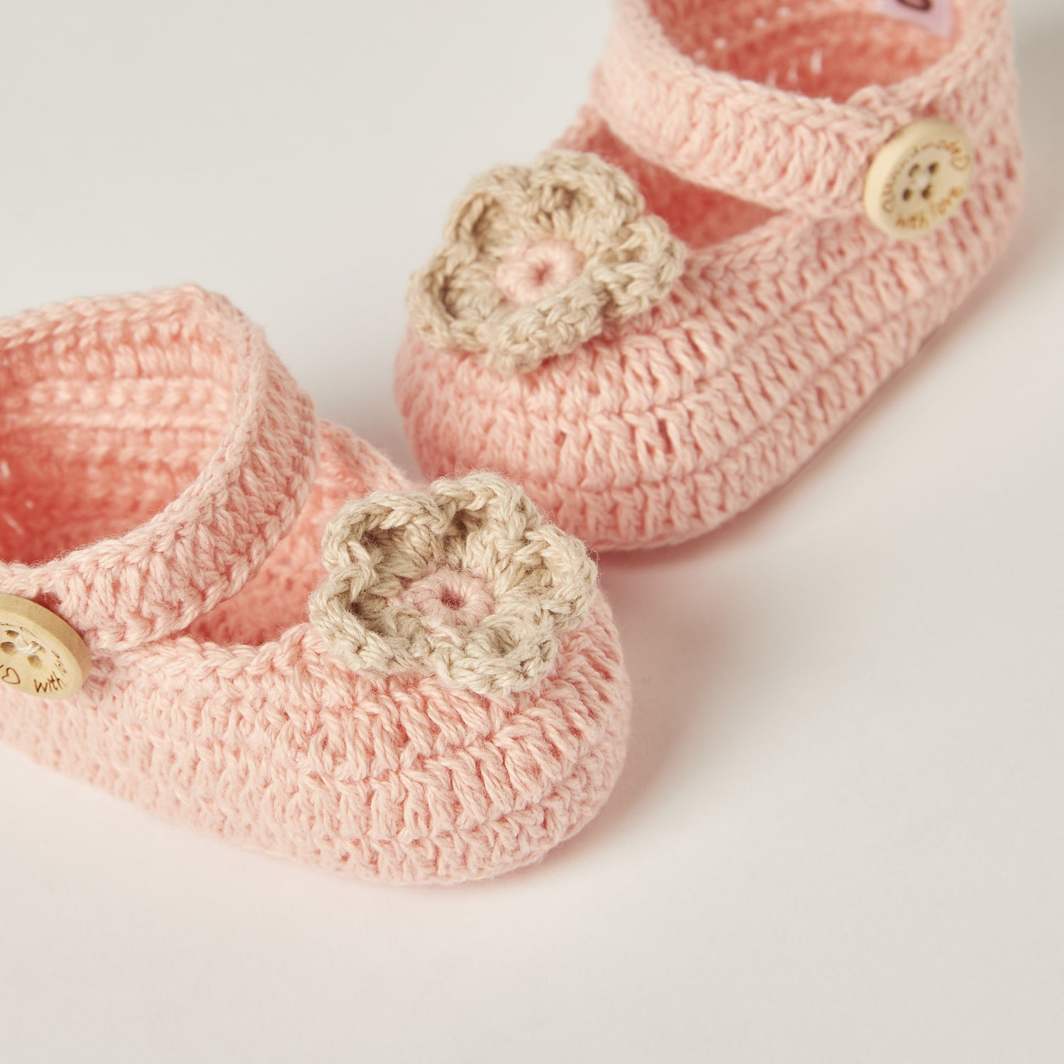 Giggles Crochet Textured Slip-on Booties with Button Detail