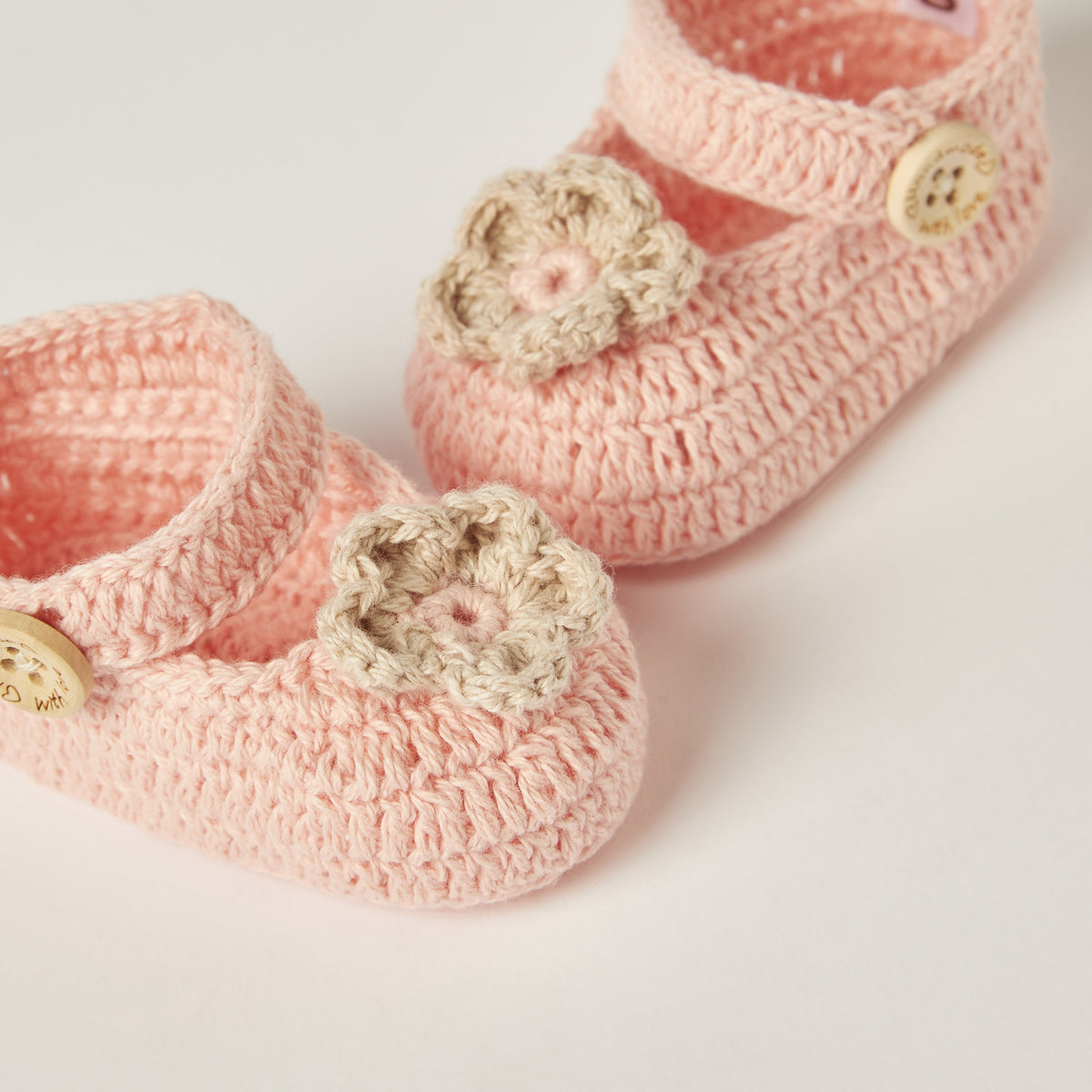 Giggles Crochet Textured Slip-on Booties with Button Detail