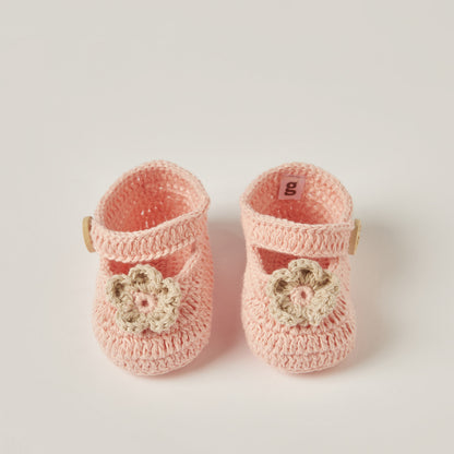 Giggles Crochet Textured Slip-on Booties with Button Detail