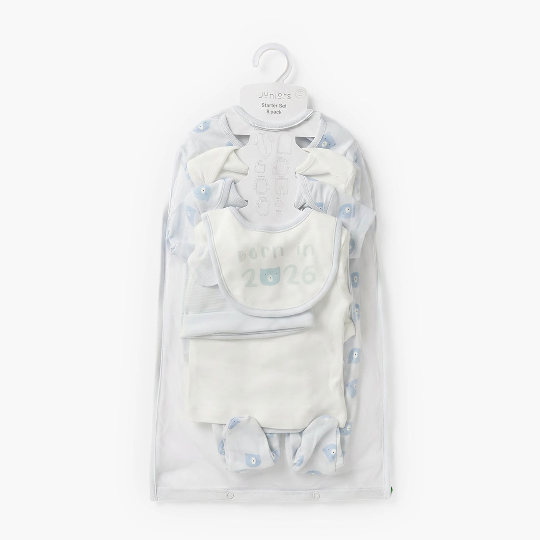 Set of 9 Juniors Clothing Gift Set with Bear Print - Blue / 0-3 mths