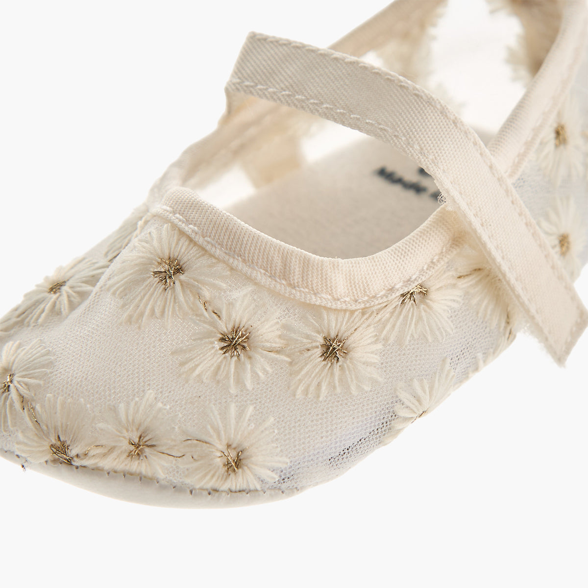 Giggles Shoes with Hook and Loop Closure, Floral Embroidered