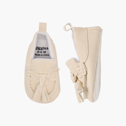 Giggles Solid Slip-On Booties with Tassels - Cream / 12-18 mths