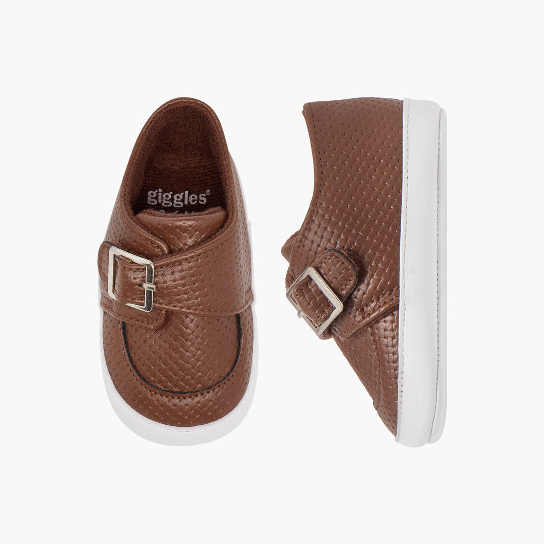 Giggles Buckle Accent Booties with Hook and Loop Closure - Brown / 12-18 mths