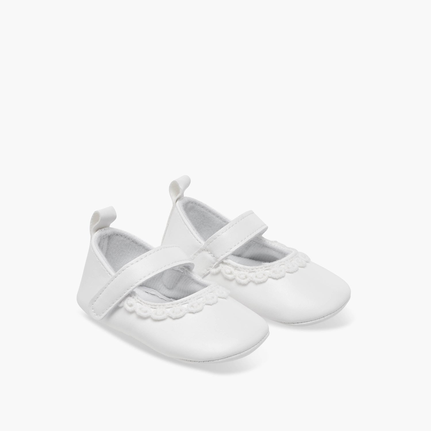 Juniors Lace Trim Booties with Hook and Loop Closure - White / 12-18 mths