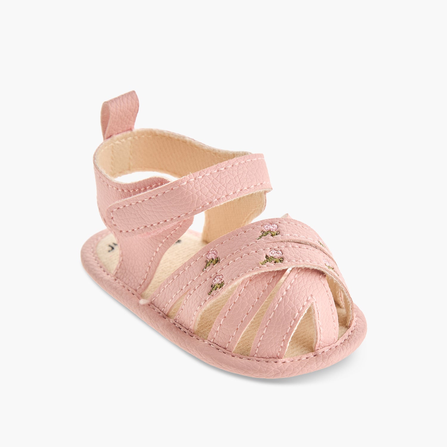 Juniors Sandals with Hook and Loop Closure, Floral Embroidered