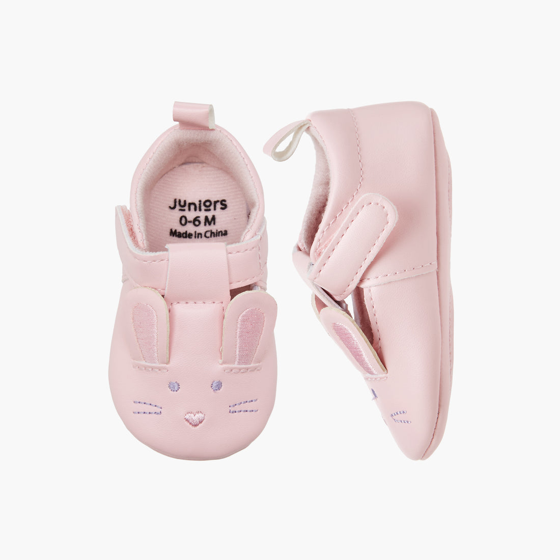 Juniors Bunny Ear Applique Booties with Hook and Loop Closure - Pink / 12-18 mths