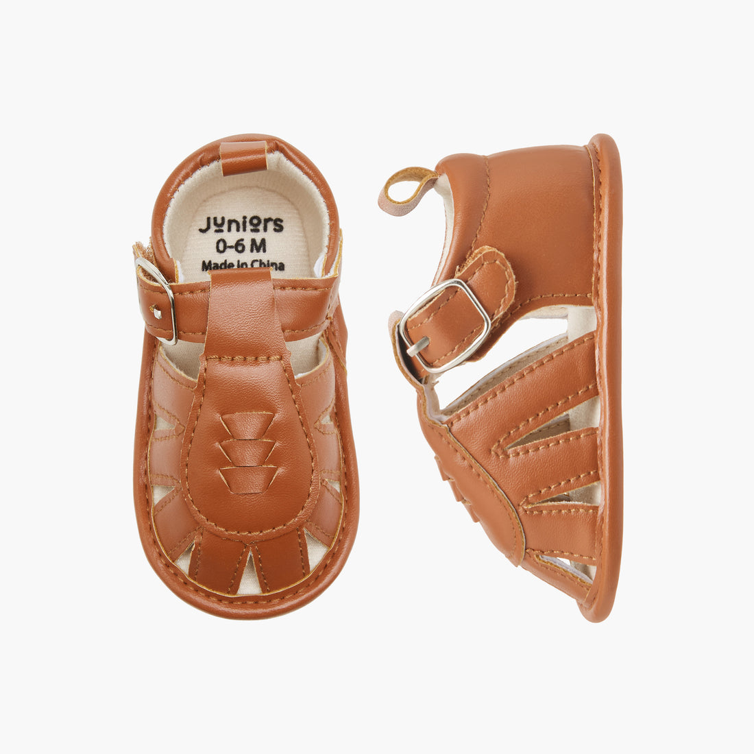 Juniors Textured Booties with Buckle Closure - Brown / 12-18 mths