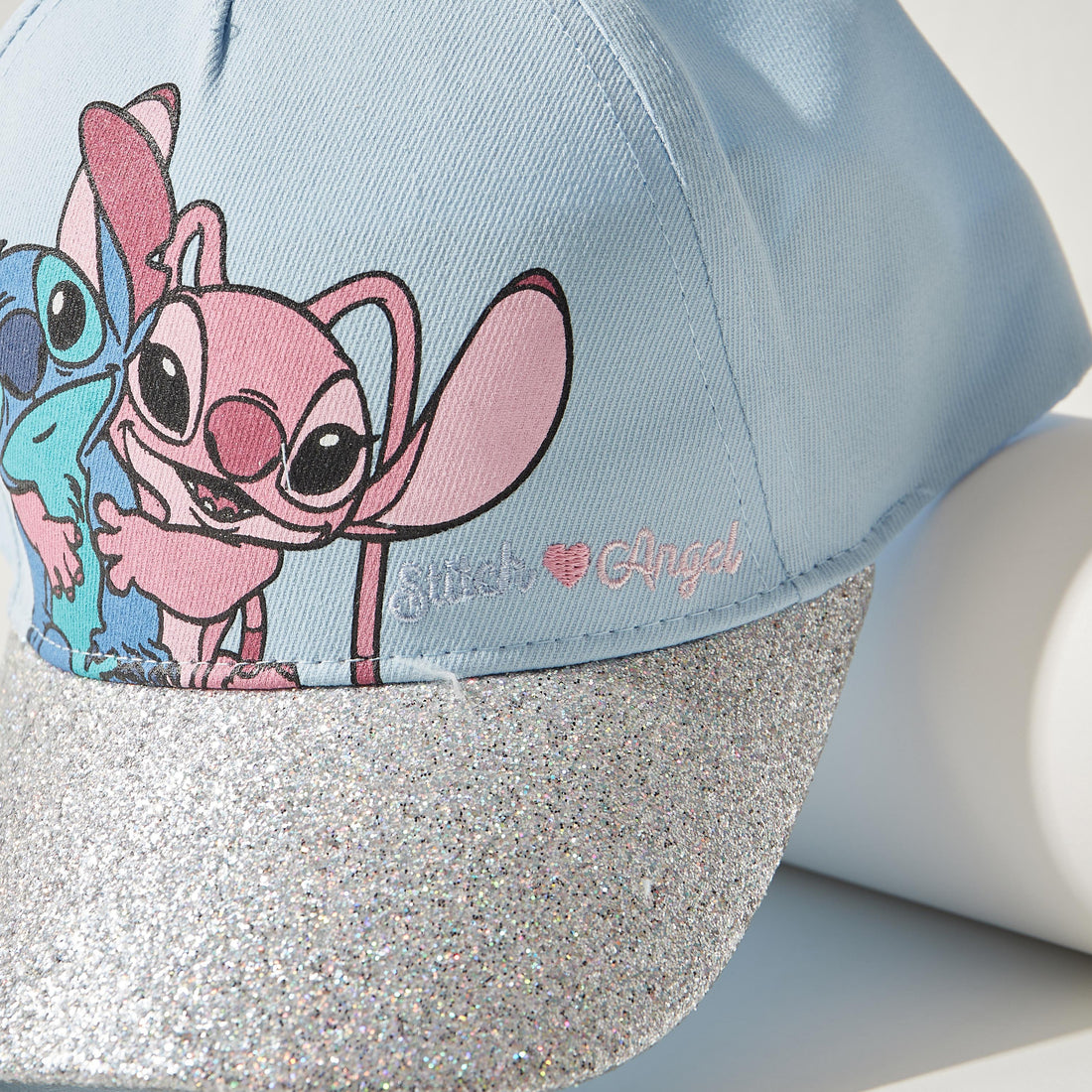 Stitch and Angel Print Cap with Hook and Loop Closure