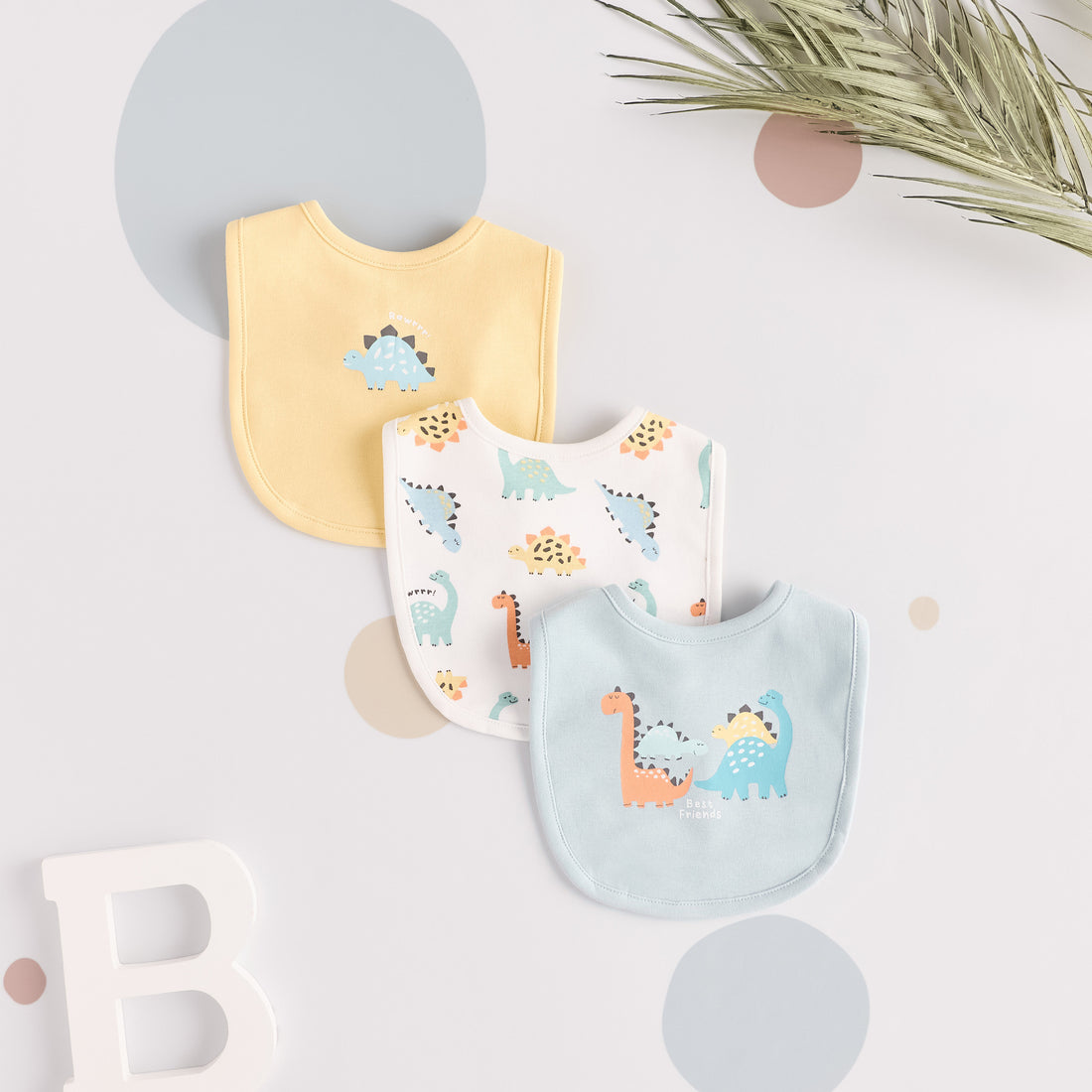 Pack of 3 - Dinosaur Print Bib - Multicolour