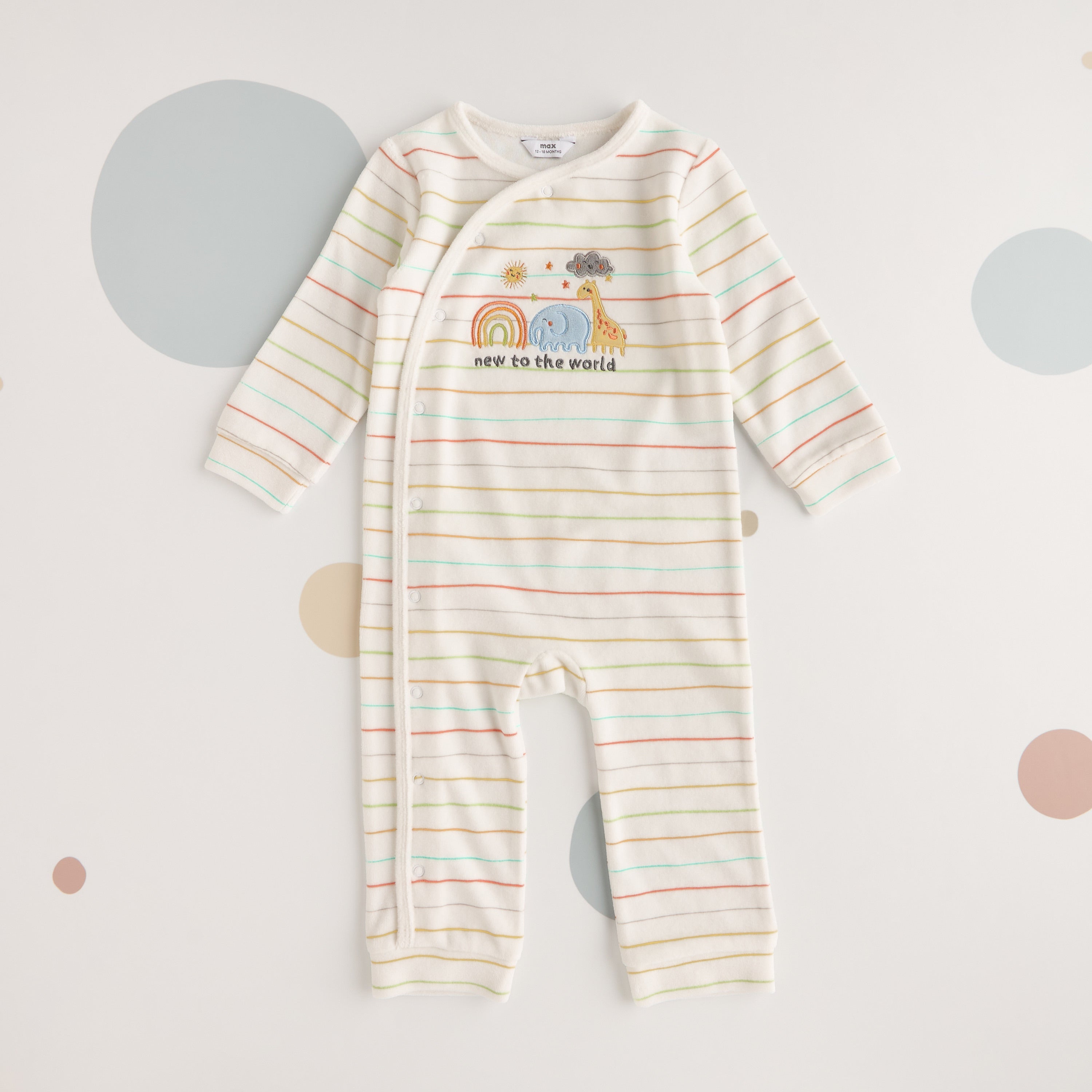 Striped Velour Sleepsuit with Cap