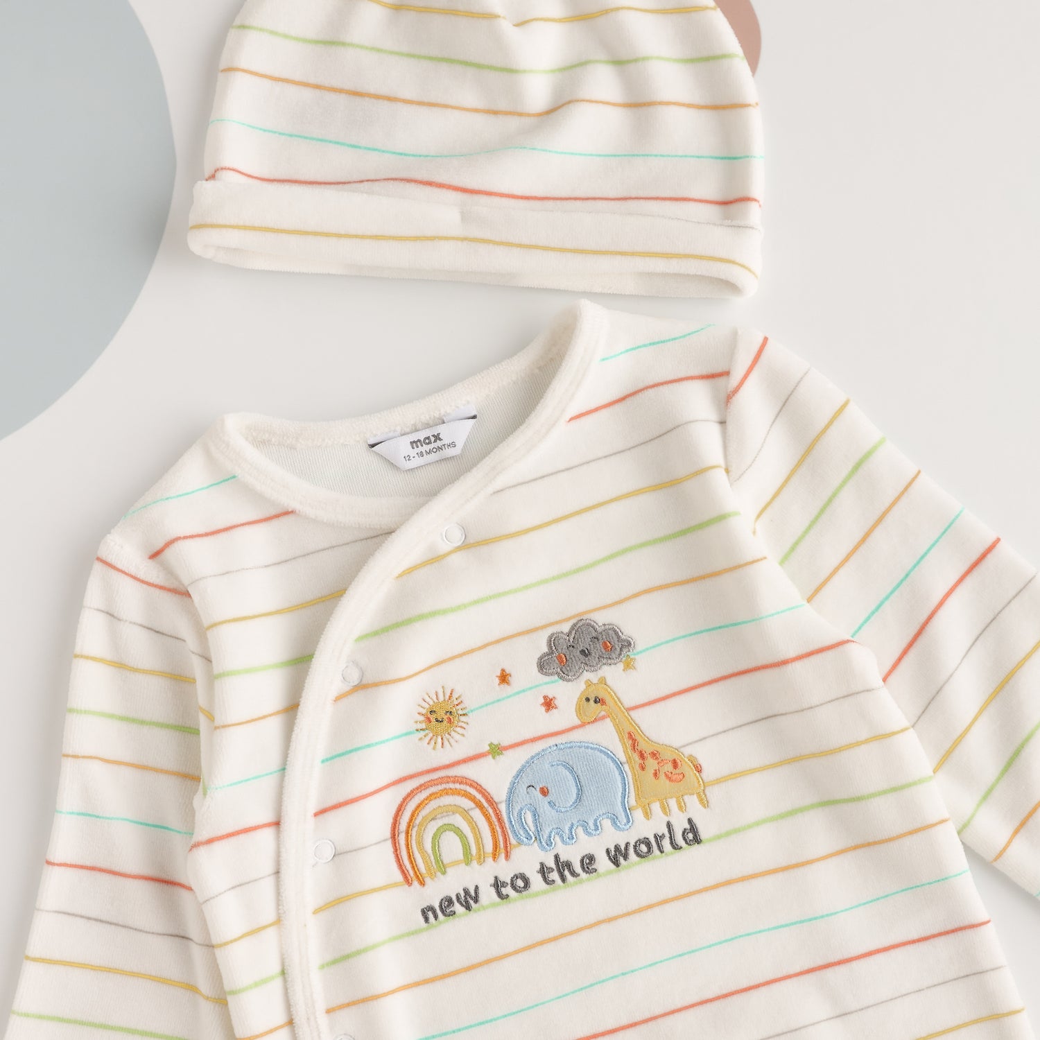 Striped Velour Sleepsuit with Cap