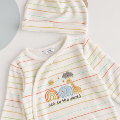 Striped Velour Sleepsuit with Cap