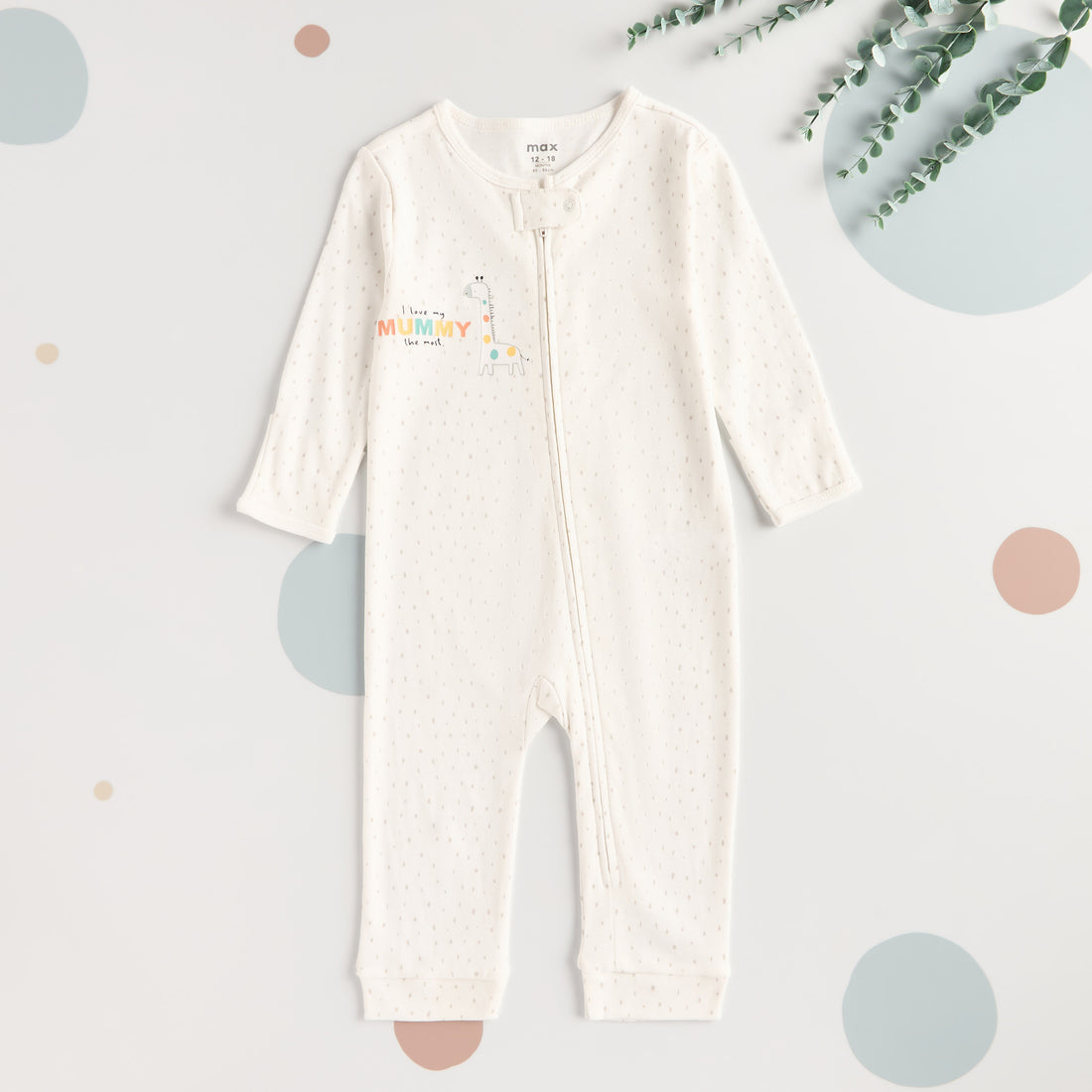 Giraffe Print Cotton Sleepsuit with Bib