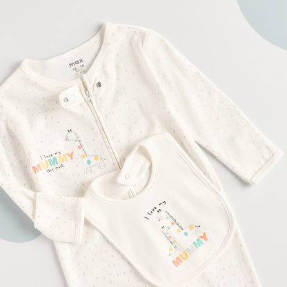 Giraffe Print Cotton Sleepsuit with Bib