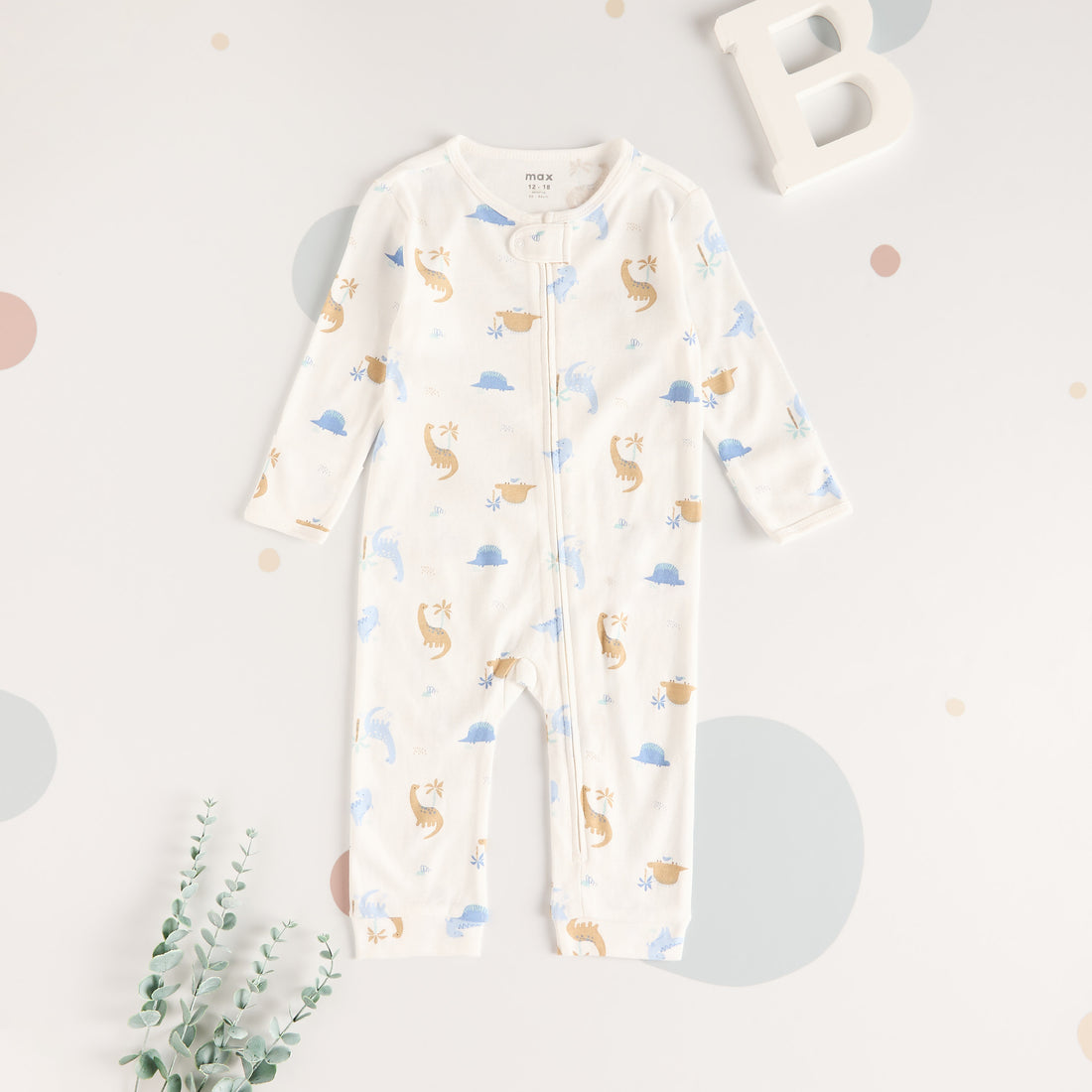 All-Over Dinosaur Print Sleepsuit with Bib
